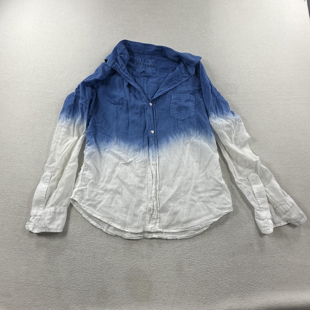 Frank & Eileen Button Shirt Womens Small Blue White Barry Ombre Cotton Made USA